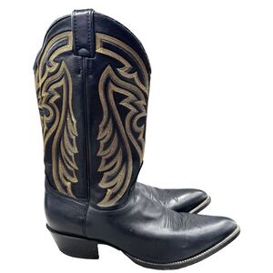 Vintage Justin Western Leather Boots Men's 12D Black Embroidered 1400 Cowboy USA